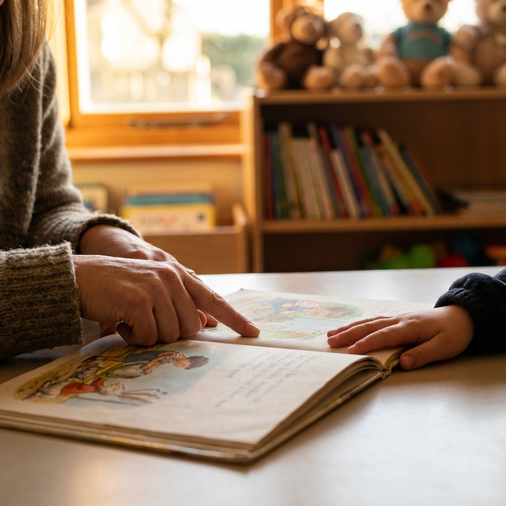 Teacher guiding a pupil